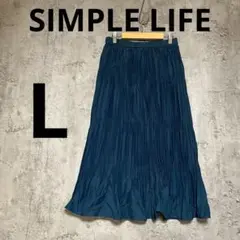 A0463【SIMPLE LIFE】ティール ロングプリーツスカート L