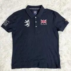 XLサイズ Admiral ポロシャツ 半袖 イギリス国旗 ライオン 刺繍 黒色