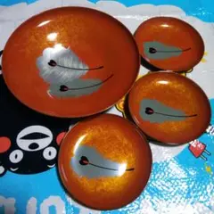 漆器 皿セット オレンジ 羽根模様 4枚