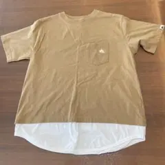 ベージュ Tシャツ 半袖 メープルリーフ刺繍　ロゴスパーク　Ｌ