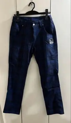 ネイビー・チェック柄スリムフィットパンツ