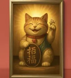 笑顔に福を未来に輝きを招き猫　額縁付き　開運グラフィック