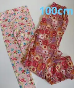 100cm④ 花柄レギンスと夏用パンツセット　子供服