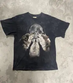 THE MOUNTAIN アニマル プリント オオカミと満月のTシャツ
