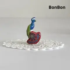 孔雀③ フェーブ　フェーヴ　フランス　陶器　ミニチュア　置物　鳥