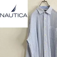 【刺繍】NAUTICAノーティカ　ボタンダウン　長袖シャツ　ストライプ　XL相当