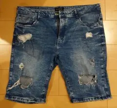 WT02 ダメージ加工デニムショートパンツ 40