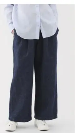 未使用品無印良品コットンリネンデニムイージーワイドパンツ　ダークネイビーM