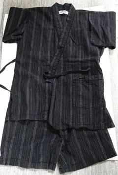 キッズ 甚平 黒のストライプ
