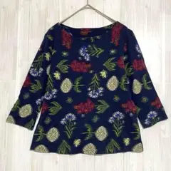 アンクロッシュ　花柄 カットソー　七分袖　ネイビー　38 / M
