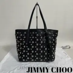 2212-40|美品|ジミーチュウ サシャS ハンドバッグ 本革 黒 星スタッズ