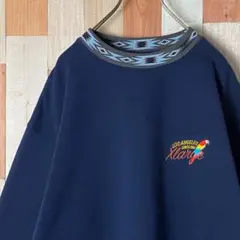 【人気XLサイズ】XLARGE ロゴ刺繍 リブ柄 スウェット トレーナー 紺色