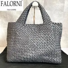 【美品】FALORNI イントレチャート チャコールグレーハンドバッグ定価15万