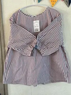新品タグ付き　ストライプ柄 背面リボンデザインシャツ