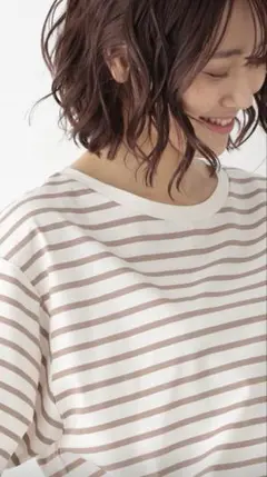 グローバルワーク　リッチクリーンボーダーＴシャツ　モカボーダー サイズ L