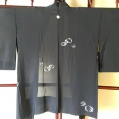 夏物 紗 黒の絵羽織 羽織ひも付き