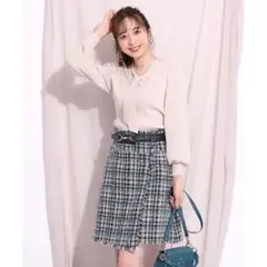 リランドチュール 新品 ベルト付ファンシーツイードミニスカート S
