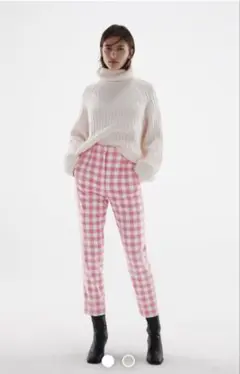 ZARA ザラ　ハイライズギンガムチェックパンツ　ピンク　未使用品