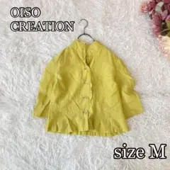 OISOCREATION ジャケット風ブラウス七分袖黄緑M上質素材混麻レーヨン混