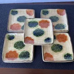 花模様の陶器皿5枚セット　和風柄の小皿　レトロ
