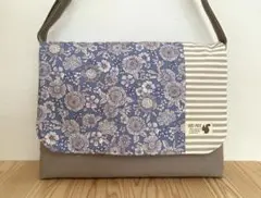 ハンドメイド　入園入学準備　図書袋　絵本袋　ショルダー　花柄　くすみブルー