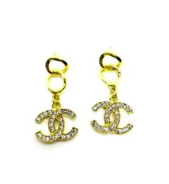 CHANEL シャネル ピアス ココマーク チェーン モチーフ ラインストーン