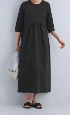 【美品】7分袖ブラックワンピース