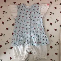 ebaby ベビー服　半袖ロンパース　前ボタン　美品　水色　白　フラミンゴ柄