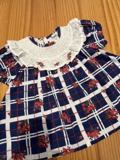 半袖ブラウス 100cm ネイビー チェック柄