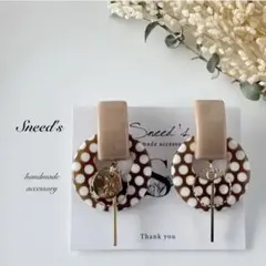 ▪ゴールドフープ＆スティック×ドットチャーム×メタルチャーム×カボションピアス