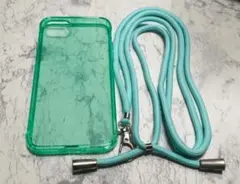 iPhone7/8/SE 用 クリアケース ショルダーネックストラップ 緑