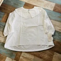 ホワイト コットンシャツ M 〜L大きな襟
