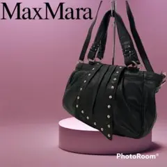 MAX MARA マックスマーラ ブラックレザー ショルダーバッグ シャドーロゴ