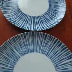 金麦オリジナル青い模様の陶器プレート2枚セット【19cm】