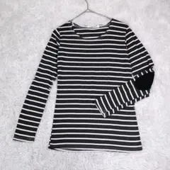 Yijiayifashion【M相当】長袖Tシャツ　ブラック　ホワイト　ボーダー