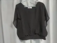 フリル袖シフォンブラウス　ブラック