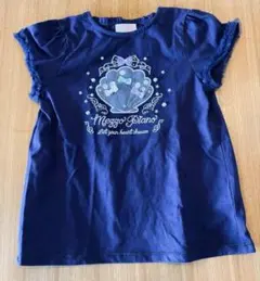 mezzo piano ネイビー Tシャツ フリル袖　貝殻　シェル　リボン