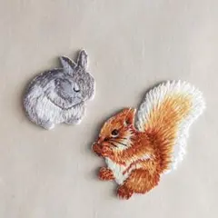 アイロンワッペン 森の動物 うさぎ りす 2枚セット