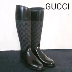 グッチ【36/23cm】シグネチャー柄レインシューズ 長靴◆