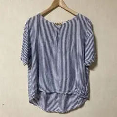 スタジオクリップ 半袖ストライプシャツ　コットンリネン　サイズ L