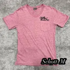 【Schott】Vネック Tシャツ　刺繍　ピンク　Mサイズ