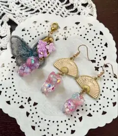 猫　キラキラ　蝶　ピアス　チャーム　セット