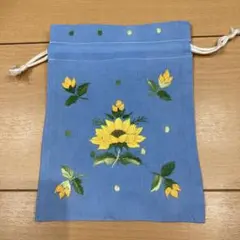 ハンドメイド巾着袋　ブルー