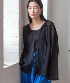 【最終セール】ローリーズファーム　2WAYメッシュリボンカーデロングスリーブ