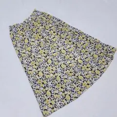 KN0202【アーヴェヴェ】ミモレ丈スカート【XL】小花柄 ウエストゴムイエロー