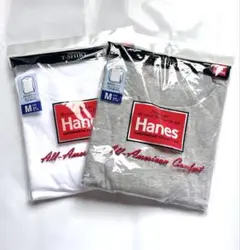 Hanes 長袖丸首Tシャツ Mサイズ ホワイト・グレーセット