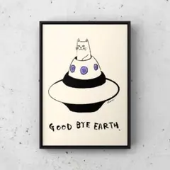 ★A4フレーム付き★オリジナル アートポスターUFO CAT 猫 インテリア