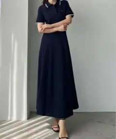 Louere ネイビー ポロワンピース XL （セミフレア）