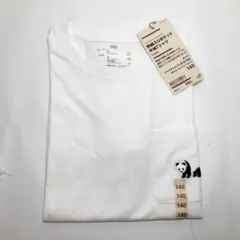 140★無印 天竺編み刺繍入りポケット半袖Tシャツ ジャイアントパンダ オフ白