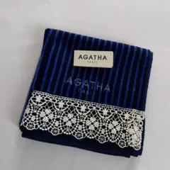 AGATHA ネイビー ストライプ タオルハンカチ